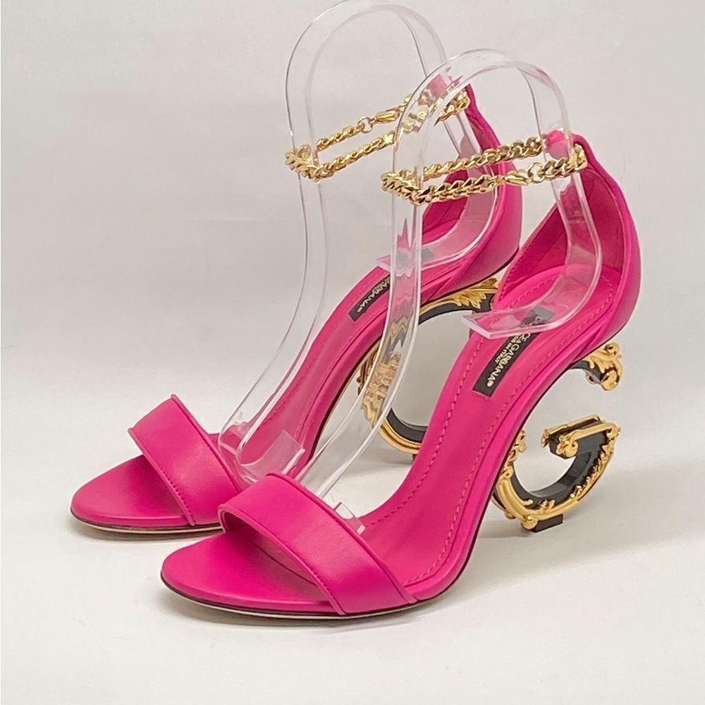 Dolce&Gabbana Sculpted-Heel Baroque DG Leather Sandals size 36.5 - Picture 3 of 13